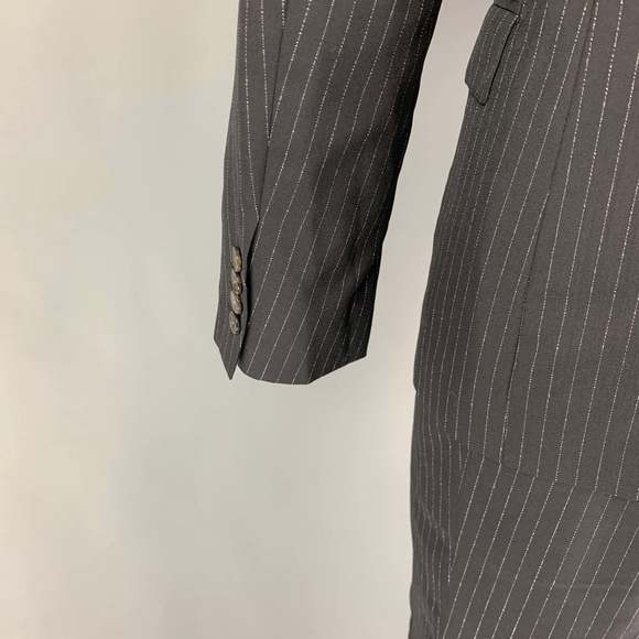 ALEXANDER MCQUEEN Black Silver Stripe Wool Blend Notch Lapel Suit - Picture 4 of 12